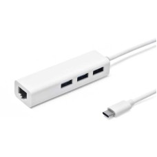 USB Hub, No Brand, USB 3.1 Type-C + Мрежов адаптер, 3 Порта, Бял - 12049 