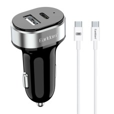 Зарядно устройство за кола Earldom ES-CC14, 1xUSB, 1xType-C, С PD Type-C кабел, Черен - 40244